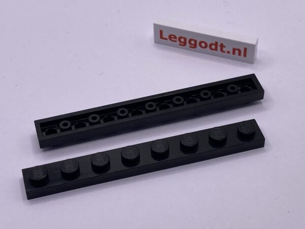 COBI: Plate 1 x 8 (with Mold Pip Side, Hollow Pins) - black (czarny)