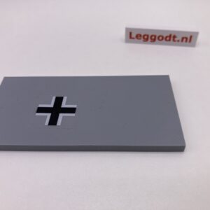 COBI: Tile 4 x 8 without Groove with Black Cross in White Lining (Sticker) - new grey (nowy szary)