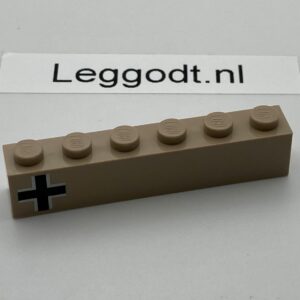 COBI: Pad printed Brick 1 x 6 Black Cross in White Lining (left) - beige (bezowy)