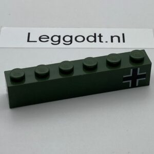 COBI: Pad printed Brick 1 x 6 Black Cross in White Lining (right) - dark green military (ciemnozielony wojskowy/militarny)