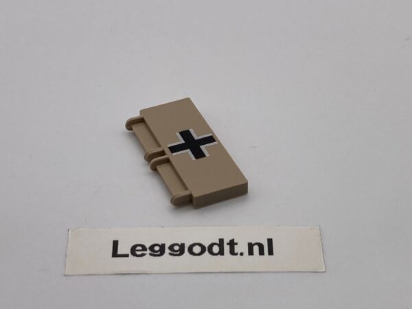 COBI: Pad printed Hinge 1 x 4 with Black Cross in White Lining - beige (bezowy)