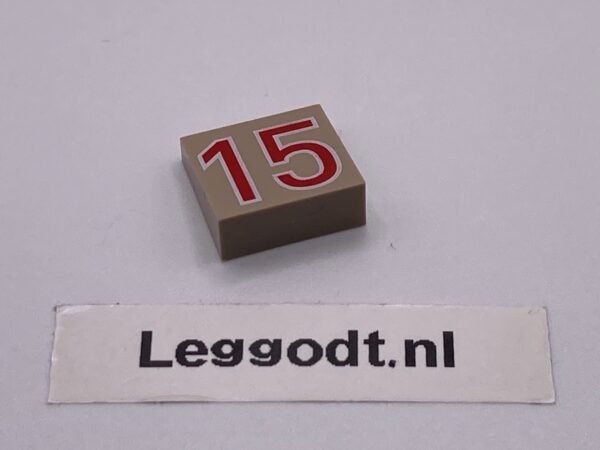 COBI: Pad printed Slope Plane 3P 2 x 2 with Red "15" - beige (bezowy)