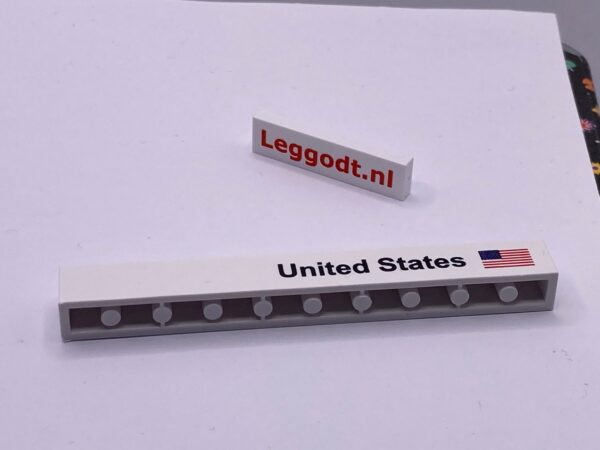 COBI: Pad printed Brick 1 x 10 with "United States" and USA Flag - white (bialy)