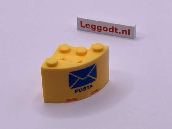 COBI: Pad printed Brick Modified 3 x 3 x 2 with Blue "PO?TA" - bright light yellow (jasny jasnozolty)