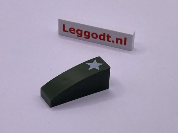 COBI: Pad printed Slope Curved 1 x 3 with White Star (Right) - dark green military (ciemnozielony wojskowy/militarny)