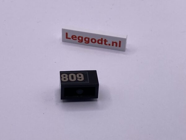 COBI: Pad printed Brick 1 x 2 with "809" - black (czarny)