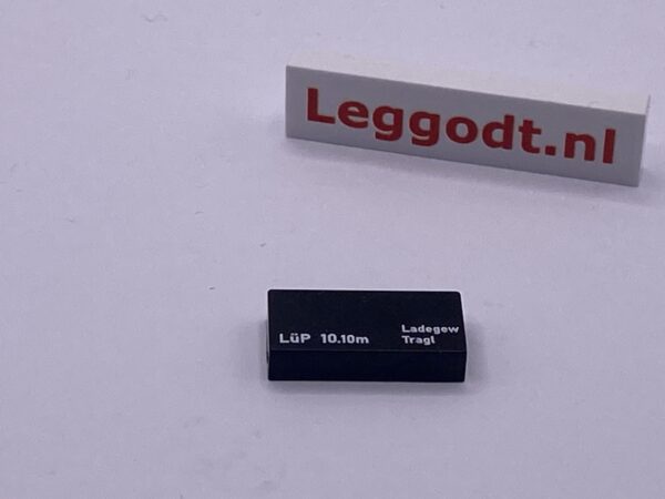 COBI: Pad printed Tile 1 x 2 with White "Lüp 10.10m ..." - black (czarny)