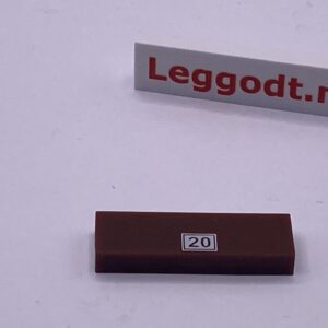 COBI: Pad printed Tile 1 x 3 with White "20" - dark brown (ciemny braz)