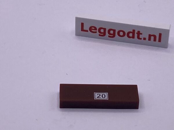 COBI: Pad printed Tile 1 x 3 with White "20" - dark brown (ciemny braz)