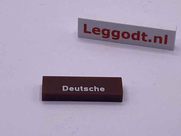 COBI: Pad printed Tile 1 x 3 with White "Deutsche" - dark brown (ciemny braz)