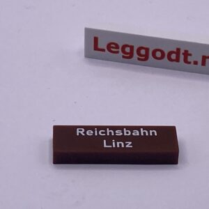 COBI: Pad printed Tile 1 x 3 with White "Reichsbahn Linz" - dark brown (ciemny braz)