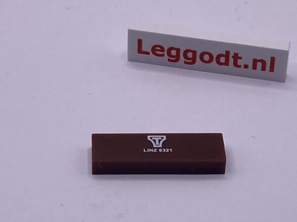 COBI: Pad printed Tile 1 x 3 With White "LINZ 6321" - dark brown (ciemny braz)