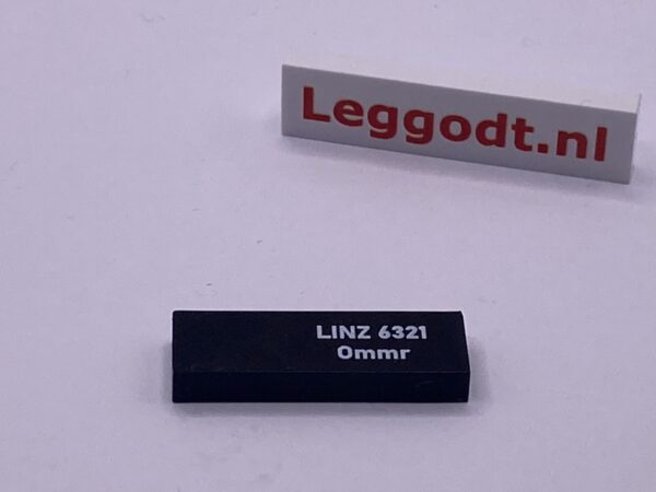 COBI: Pad printed Tile 1 x 3 with White "LINZ 6321 Ommr" - black (czarny)