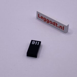 COBI: Pad printed Tile 1 x 2 with "911" - black (czarny)