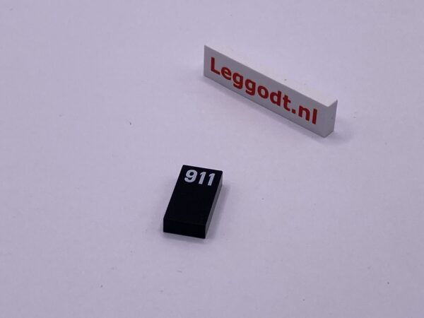 COBI: Pad printed Tile 1 x 2 with "911" - black (czarny)