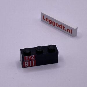 COBI: Pad printed Brick 1 x 3 with "Ty2 911" Left (Lewy) - black (czarny)