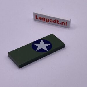 COBI: Pad printed Tile 2 x 5 with White Star in Blue Circle (Right) - dark green military (ciemnozielony wojskowy/militarny)