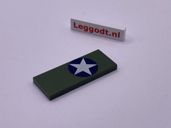 COBI: Pad printed Tile 2 x 5 with White Star in Blue Circle (Right) - dark green military (ciemnozielony wojskowy/militarny)