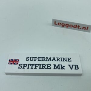 COBI: Plane, Tile 2 x 6 with Black "SUPERMARINE SPITFIRE Mk VB" (Pad printed) - white (bialy)