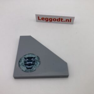 COBI: Tile, Modified 4 x 4 with Cutoff Corner (Open) with Panther (Sticker) - new grey (nowy szary)