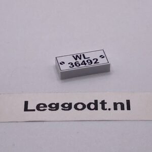 COBI: Tile 1 x 2 without Groove (without Pin) with "WL 36492" (Pad printed) - white (bialy)