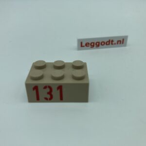 COBI: Brick 2 x 3 (with Mold Pip Side) with Red "131" (Pad printed) - beige (bezowy)