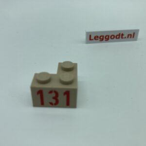 COBI: Brick 2 x 2 Corner (with Mold Pip Side, Solid Pins) with Red "131" (Pad printed) - beige (bezowy)