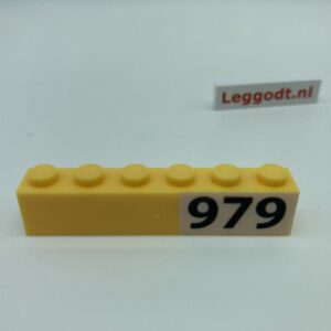 COBI: Brick 1 x 6 (with Mold Pip Side, Solid Pins) with Black "979" (Pad printed) - bright yellow (jasnozólty)