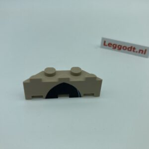 COBI: Brick, Modified 1 x 4 with Cutoff Corners with Black Area (Top/Left) (Pad printed) - beige (bezowy)
