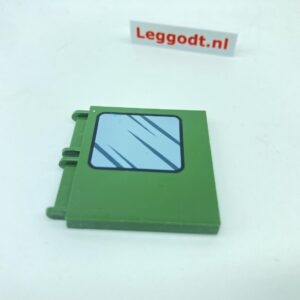 Hinge, Tile 3 x 4 with Pin Holders Extended with Window Pattern Left (Pad printed) - dark green military (ciemnozielony wojskowy/militarny)
