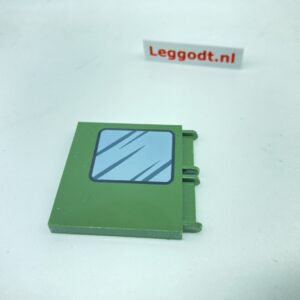 Hinge, Tile 3 x 4 with Pin Holders Extended with Window Pattern Right (Pad printed) - dark green military (ciemnozielony wojskowy/militarny)