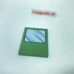 Tile 3 x 4 without Groove with Window Pattern Left (Pad printed) - dark green military (ciemnozielony wojskowy/militarny)