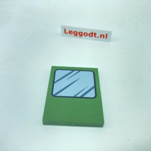 Tile 3 x 4 without Groove with Window Pattern Right (Pad printed) - dark green military (ciemnozielony wojskowy/militarny)